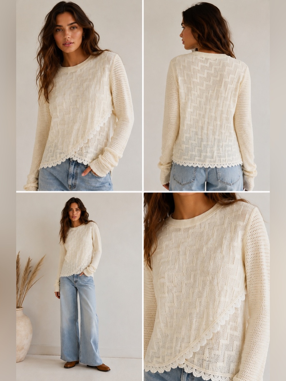 Free People Crochet Lace Sweater Romantic Cottagecore Boho Fairy Romantic L